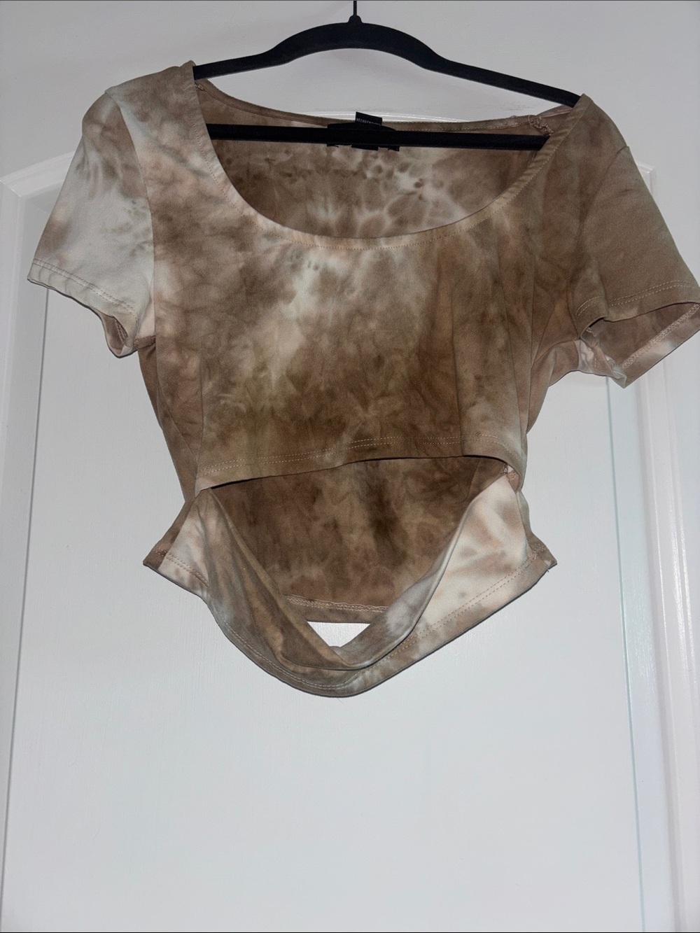 Tie-Dye Scoop Neck Crop Top - Brown